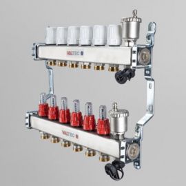 Коллекторный блок из нержавеющей стали с регулирующими клапанами и расходомерами. VTc.586.EMNX Valtec, Размер изделия: 1, 2 x 3/4, евроконус, Количество выходов: 2 