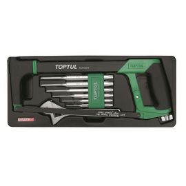 Набор-сет ножовка, разводной ключ 8", выколотки 8пр. 434х176мм TOPTUL (GCAT0801) 
