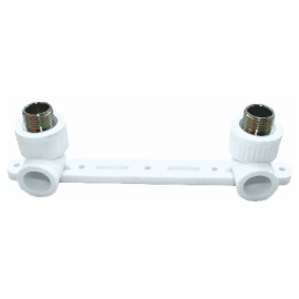 Водорозетка PPR двойная на планке с креплением, с наружной резьбой 20 х 1/2" Lammin 