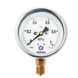 Манометр TM520P из нержавеющей стали с нижним подключением . TM-520P, Резьба присоединения: 1/2", Диаметр корпуса,мм: 100, Диапазон измерений,бар: 0-6 