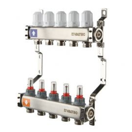 Коллекторный блок из нержавеющей стали с регулирующими клапанами и расходомерами без сервисной группы. VTc.579.EMN Valtec, Количество выходов: 3 