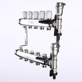 Коллекторный блок из нержавеющей стали с регулирующими и балансировочными клапанами. VTc.588.EMNX Valtec, Количество выходов: 3 