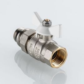 Кран шаровой «BASE-ГОСТ» со сгоном, штуцером и белой ручкой-бабочкой. VT.227S.NRW 