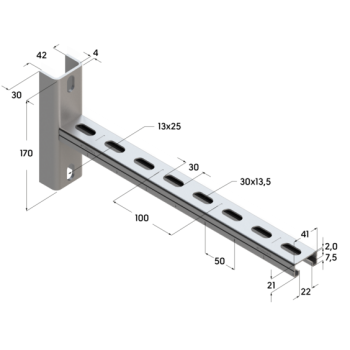 Консоль седельная Россия TCA U 41x21x2,0 (4 шт/кор), Длина консоли, мм: 300, Материал профиля: Оцинкованный 