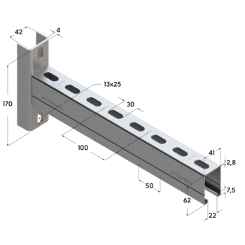 Консоль седельная Россия TCA U 41x62x2,5 (4 шт/кор), Длина консоли, мм: 500, Материал профиля: Горячее цинкование 