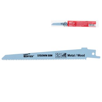 Пилка сабельная по дереву с гвоздями S150WM (1 шт.) WORTEX быстрорежущая сталь, 150 мм длина 