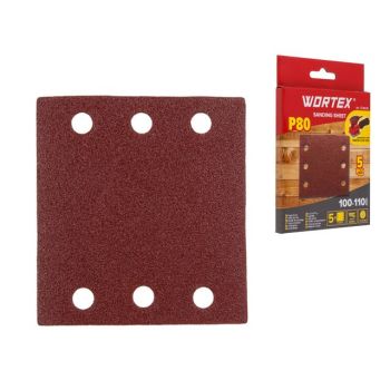 Шлифлист 100х110мм Р80 д/дерева самосцепл. 6 отв. 5шт WORTEX 