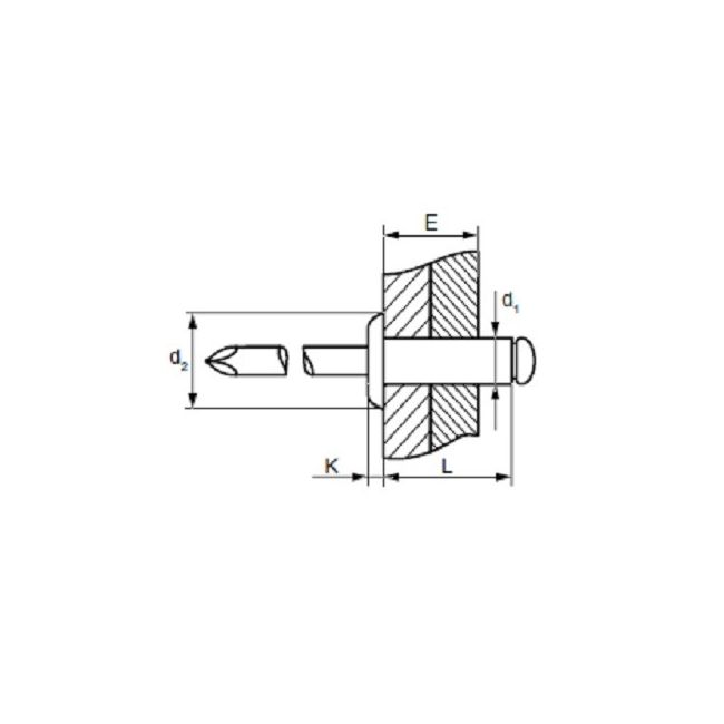 Заклепка вытяжная Ал/Ст 4,8х24 станд. бортик Bralo, Диаметр гильзы, d1 мм: 4,8, Длина гильзы, L  мм: 24,0, Диаметр бортика, мм: 9,5 ,фото 2