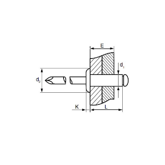 Заклепка вытяжная Ал/Нерж 4,8х10 станд. бортик Bralo, Диаметр гильзы, d1 мм: 4,8, Длина гильзы, L  мм: 10 ,фото 2