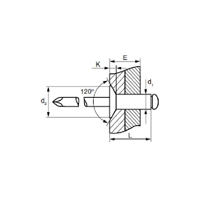 Заклепка вытяжная Ал/Ст 4,0х18 потайной бортик 120° Fasty, Диаметр гильзы, d1 мм: 4, Длина гильзы, L  мм: 18,0 ,фото 2