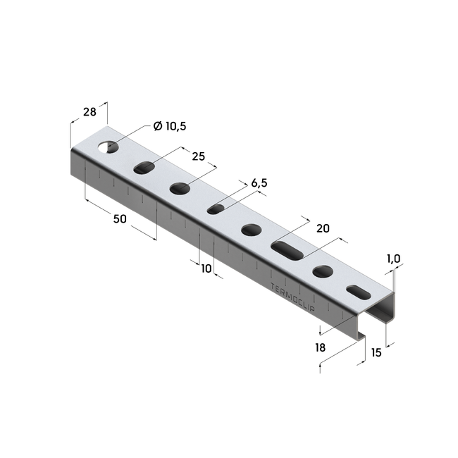 Профиль монтажный TSC 28х18х1,2-2000 Termoclip, Длина профиля, м: 2, Материал профиля: Оцинкованный ,фото 3