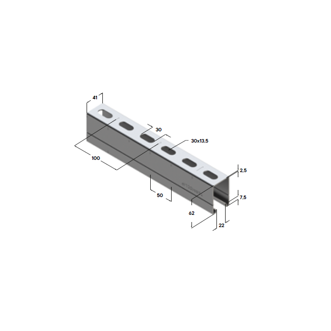 Профиль монтажный TSC 41х 62x2,5-6000 Zn275 Termoclip, Длина профиля, м: 6, Материал профиля: Оцинкованный Zn275 