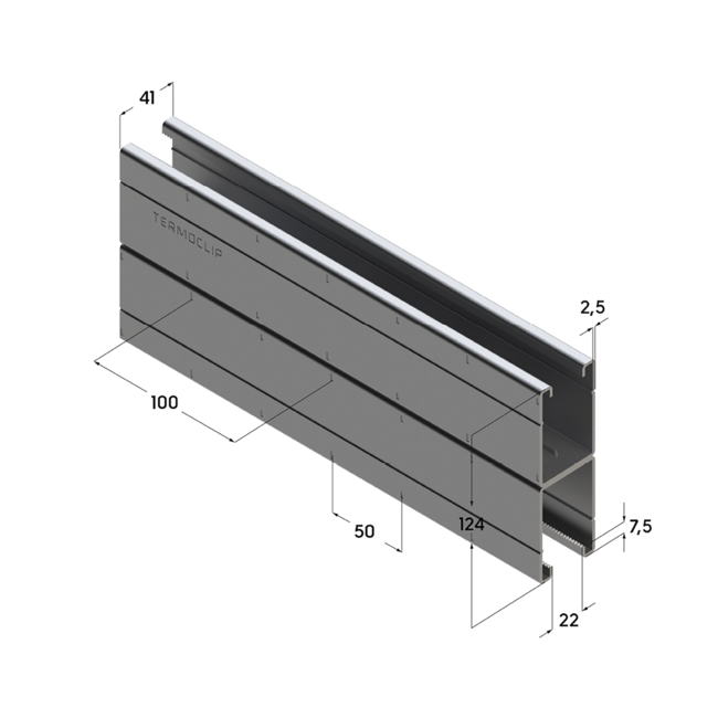 Профиль монтажный сдвоенный TSC 41х124Dx2,5-6000 Zn275 Termoclip, Длина профиля, м: 6, Материал профиля: Оцинкованный Zn275 ,фото 4