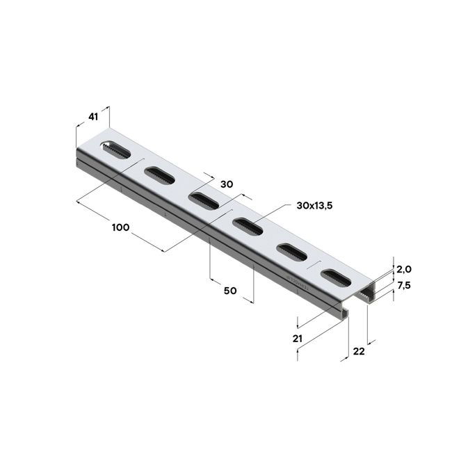 Профиль монтажный TSC 41x21x2,0-3000 Zn600 Termoclip, Толщина профиля, мм: 2, Длина профиля, м: 3, Материал профиля: Горячее цинкование Zn600 ,фото 2
