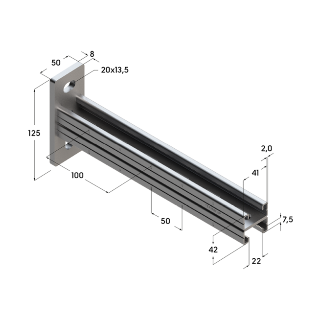 Консоль монтажная сдвоенная ТСА 41x42Dx2,0-1000 Hdg Termoclip, Длина консоли, мм: 1000, Материал профиля: Горячее цинкование 