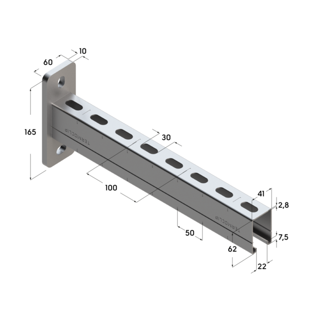 Консоль монтажная ТСА 41x62x2,5- 500 Termoclip, Длина консоли, мм: 500, Материал профиля: Оцинкованный ,фото 2