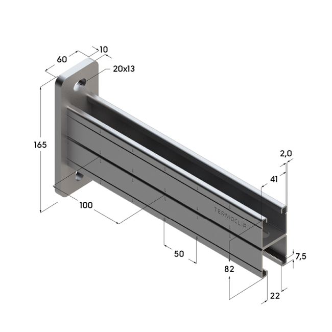 Консоль монтажная сдвоенная ТСА 41x82Dx2,0- 600 Termoclip, Длина консоли, мм: 600, Материал профиля: Оцинкованный ,фото 2