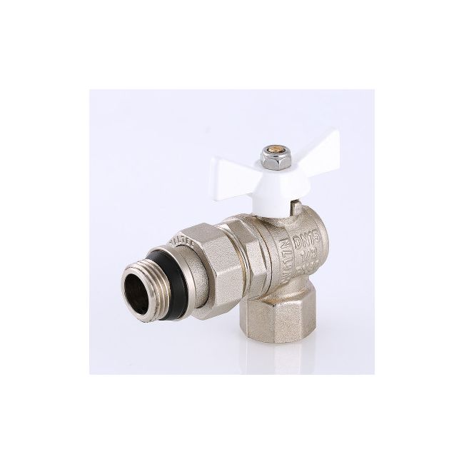 Кран шар. BASE угловой с полусгоном 1/2" вн.-нар. с доп. упл. (белая рукоятка) Valtec VT.228.NRW.04 ,фото 3