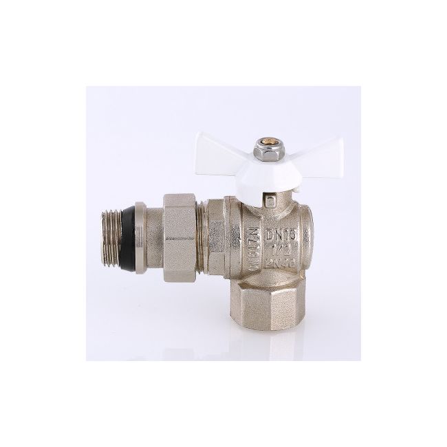 Кран шар. BASE угловой с полусгоном 1/2" вн.-нар. с доп. упл. (белая рукоятка) Valtec VT.228.NRW.04 ,фото 2