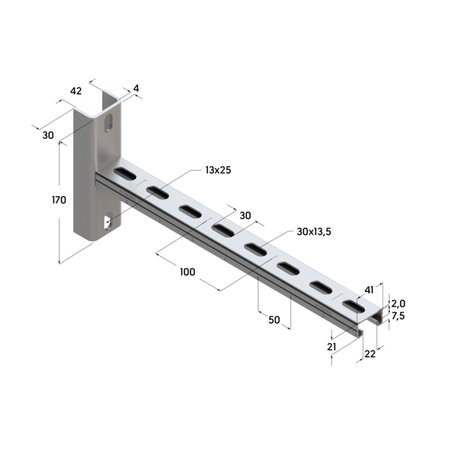 Консоль седельная TCA U 41x21x2,0- 300 Hdg Termoclip, Длина консоли, мм: 300, Материал профиля: Горячее цинкование 
