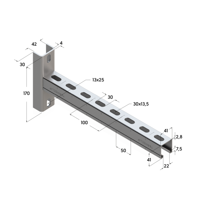 Консоль седельная TCA U 41x41x2,0- 800 Hdg Termoclip, Длина консоли, мм: 800, Материал профиля: Горячее цинкование 
