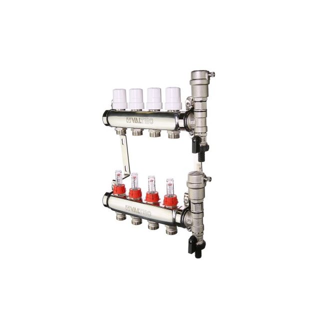 Коллекторный блок из НЕРЖ. стали с регул. клап. и расх., 1"х7 вых. Евроконус 3/4" Valtec VTc.589.EMNX.0607, Размер изделия: 1, 7 x 3/4, «евроконус» 