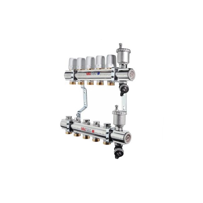 Коллекторный блок с регул. и баланс. клап., 1"х6 вых. Евроконус 3/4" Valtec VTc.594.EMNX.0606, Размер изделия: 1, 6 x 3/4, евроконус 