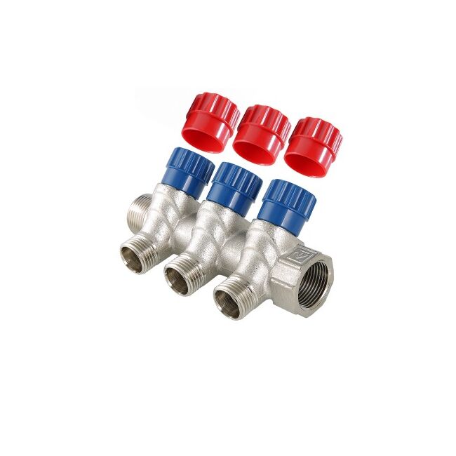 Коллектор с регул. вентилями, 1"х4 вых. 1/2" нар. Valtec VTc.560.N.0604, Размер изделия:  1,4 х 1/2 