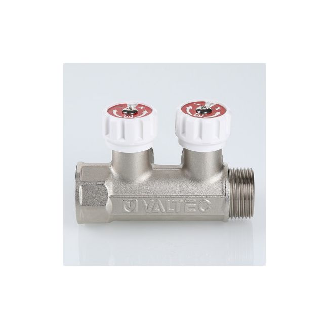 Коллектор с регул. вентилями, 1"х2 вых. Евроконус 3/4" (на подающий трубопровод) Valtec VTc.570.NE.0602, Размер изделия: 1, 2 х 3/4 ,фото 4