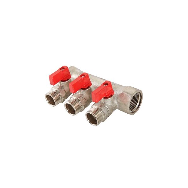 Коллектор с отсекающими кранами, 3/4"х3 вых. 1/2" нар. Valtec VTc.580.N.0503, Размер изделия: 3/4, 3 х 1/2 