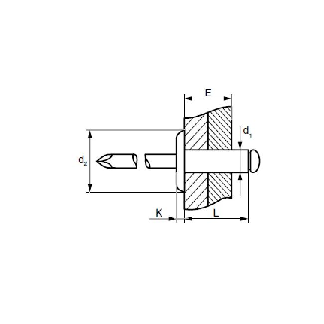 Заклепка вытяжная Ал/Нерж 5,0х8 шир. бортик 14 мм Bralo, Диаметр гильзы, d1 мм: 5, Длина гильзы, L  мм: 8, Диаметр бортика, мм: 14 ,фото 2