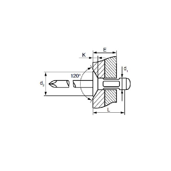 Заклепка вытяжная Ал/Ст 3,2х9,5 многозажимная / потайной бортик 120° Bralo, Диаметр гильзы, d1 мм: 3,2, Длина гильзы, L  мм: 9,5, Диаметр бортика, мм: 5,8 ,фото 2