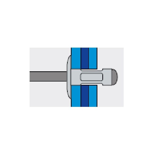 Заклепка вытяжная Ал/Ст 4,8х10,5 многозажимная / шир. бортик 16 мм (150 шт.) Bralo, Диаметр гильзы, d1 мм: 4,8, Длина гильзы, L  мм: 10,5, Диаметр бортика, мм: 16 ,фото 3