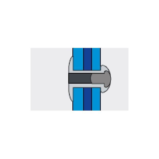 Заклепка вытяжная Ал/Ст 4,8х10,5 многозажимная / шир. бортик 16 мм (150 шт.) Bralo, Диаметр гильзы, d1 мм: 4,8, Длина гильзы, L  мм: 10,5, Диаметр бортика, мм: 16 ,фото 4