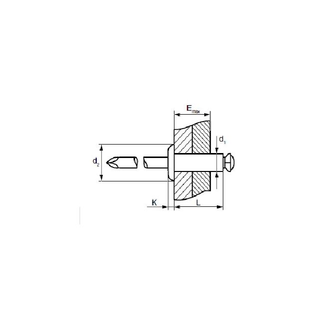 Заклепка вытяжная, лепестковая, стандартный бортик ал./ст.  Bralo, Диаметр гильзы, d1 мм: 5, Длина гильзы, L  мм: 45 ,фото 2