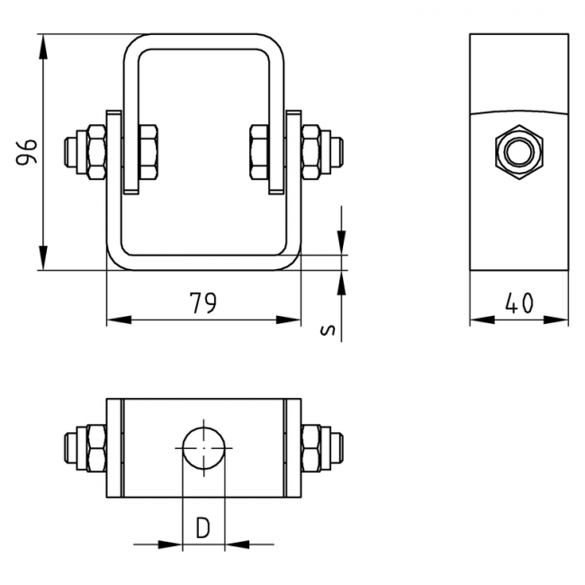 Складная скоба Mupro 40 x 6 мм, перфорация 17 мм, оцинковка, с винтом М12 x 30 мм ,фото 2