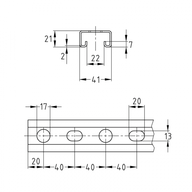 Монтажный профиль MPR 41/41/2,0(2,5) Mupro Германия, Толщина профиля, мм: 2, Длина профиля, м: 6, Материал профиля: Горячее цинкование ,фото 2