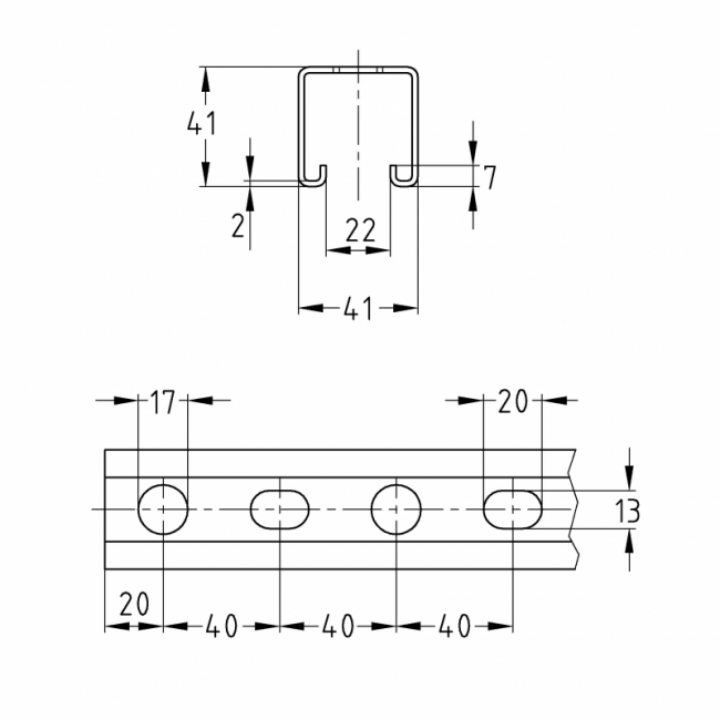 Монтажный профиль MPR 41/41/2,0(2,5) Mupro Германия, Толщина профиля, мм: 2, Длина профиля, м: 2, Материал профиля: Оцинкованный ,фото 2