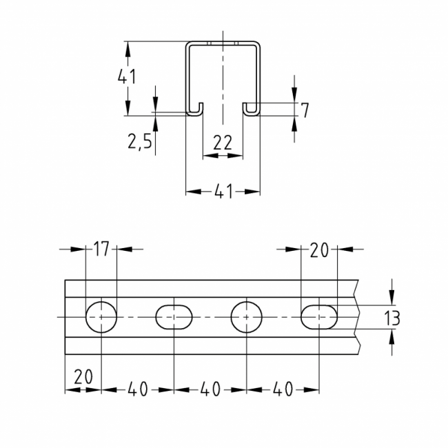 Монтажный профиль MPR 41/41/2,0(2,5) Mupro Германия, Толщина профиля, мм: 2,5, Длина профиля, м: 2, Материал профиля: Оцинкованный ,фото 2