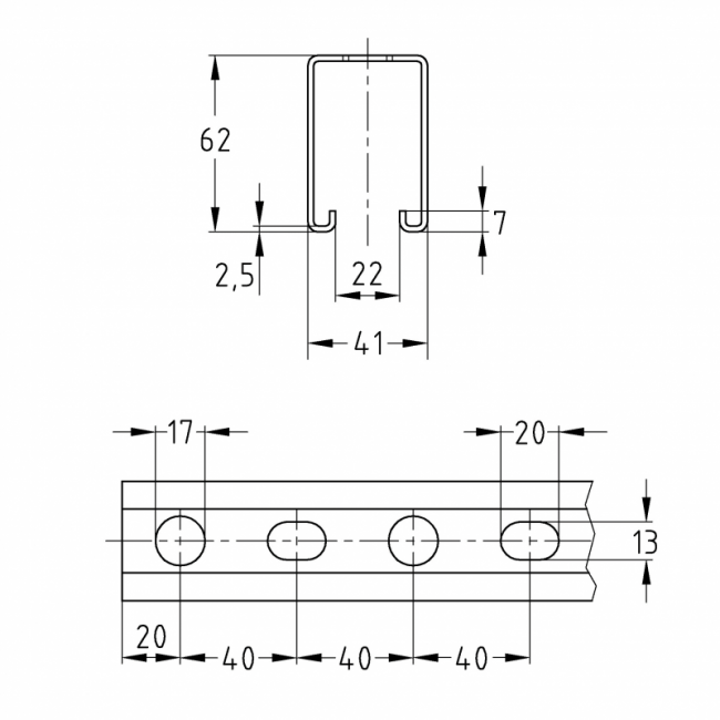 Монтажный профиль MPR  41/62/2,5 Mupro, Длина профиля, м: 2, Материал профиля: Оцинкованный ,фото 2