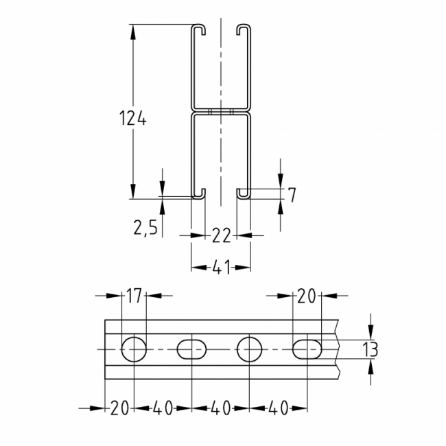 Монтажный профиль MPR  41/124/2,5, H-profile Mupro, Длина профиля, м: 6,64, Материал профиля: Оцинкованный ,фото 2