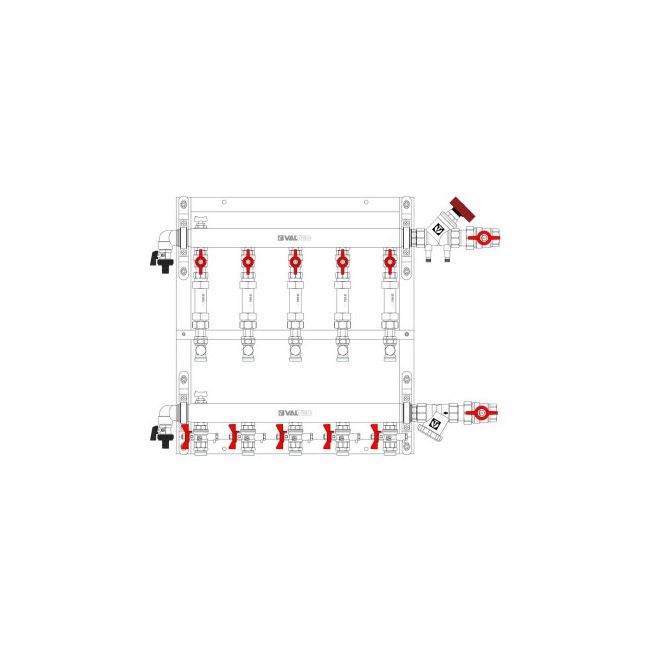 Узел этажный покварт-го учета, без переп-го клапана, ввод СЛЕВА 3/4", кол-во вых 4 Valtec VT.GPM.05S04.L4 ,фото 3