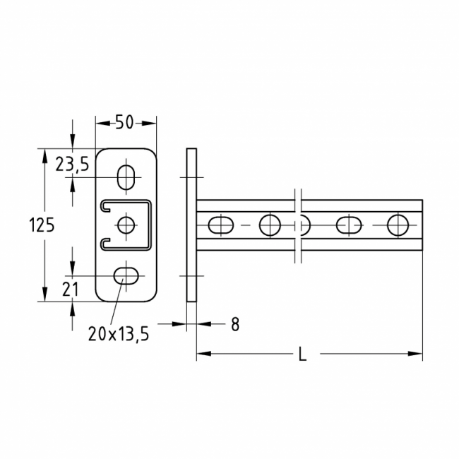 Консоль монтажная 41/41/2,0, с боковой канавкой, оцинкованная MPR Mupro, Длина консоли, мм: 320, Материал профиля: Оцинкованный ,фото 2