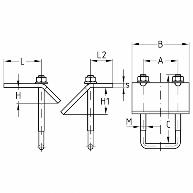 Монтажная скоба Mupro А2  для профиля 27/18 и 28/30 шпилька M6 нержавейка 304 ,фото 3