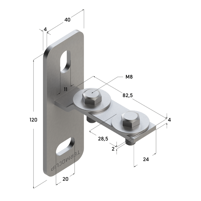 Фланец торцевой поперечный TEF T 28 4F2 M8 Termoclip ,фото 3