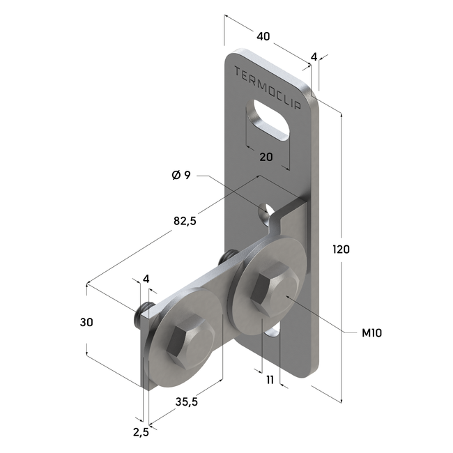 Фланец торцевой продольный TEF L 38-40 4F2 M10 Termoclip ,фото 4