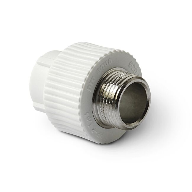 Муфта комбинированная полипропиленовая НР белая, 25-3/4, PRO AQUA, PA23014P, Размер изделия: 25x3/4 