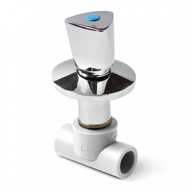 Клапан (вентиль) полипропиленовый трилистник с хромированной рукояткой белый, 25, PRO AQUA, PA43510, Размер изделия: 25 