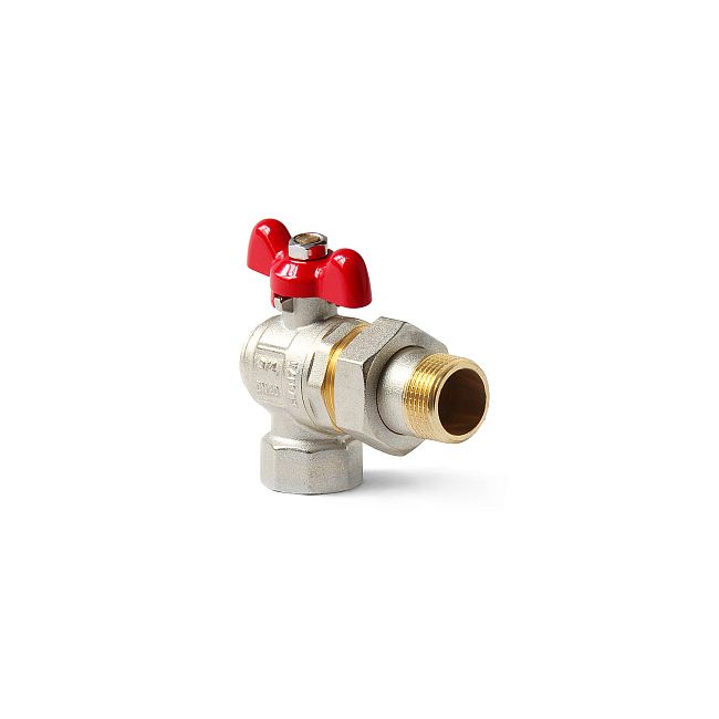 Кран шаровой полнопроходной угловой со сгоном, ручка-бабочка, Н-В, 3/4, PRO AQUA , EWB69-M20-F20x, Размер крана: 3/4" 