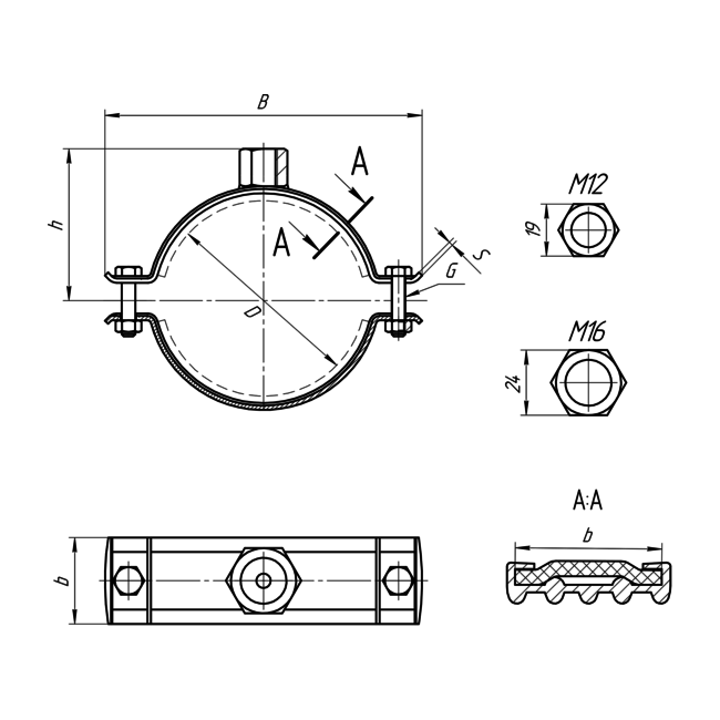 Хомут для сверхвысоких нагрузок PI-ХНD 3½" (94-109) М12 30х3FV Hdg Termoclip, Размер хомута в дюймах: 3 ½”, Для трубы диаметром, мм: 94-109, Материал хомута: Горячее цинкование, Метрическая резьба: М12 ,фото 2